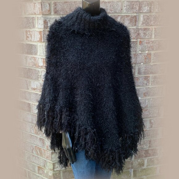 Betsey Johnson Fuzzy Knit Cowl Neck Poncho - Picture 7 of 8